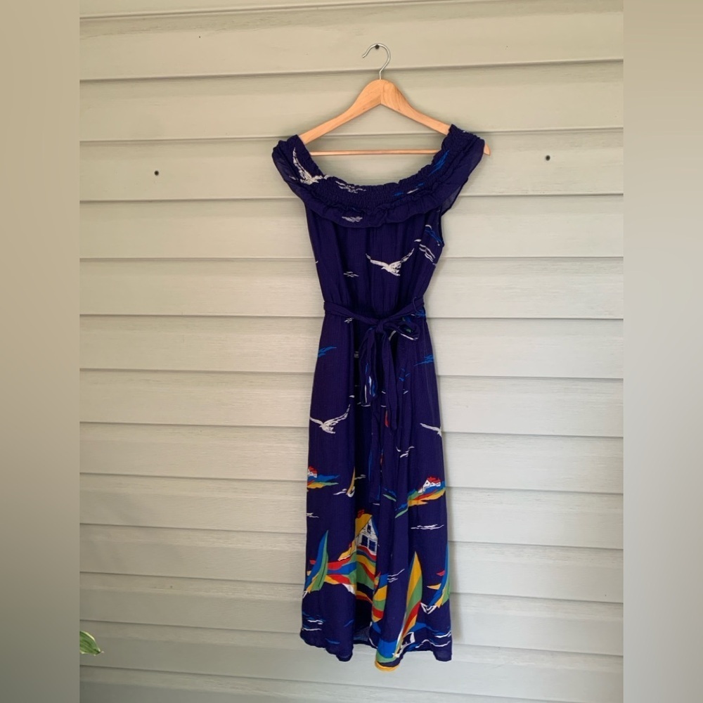 48 of 52 Conversations Anthropologie off shoulder nautical lighthouse dress sz 4 - Picture 13 of 13